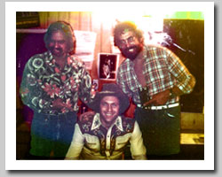 Laughing it up backstage with Cheech & Chong and Jonnie while touring together in 1977.